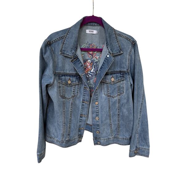 VOGE Embroidered Denim Jacket Boho Floral Jean Jacket Vintage Festival Western L - Picture 8 of 8
